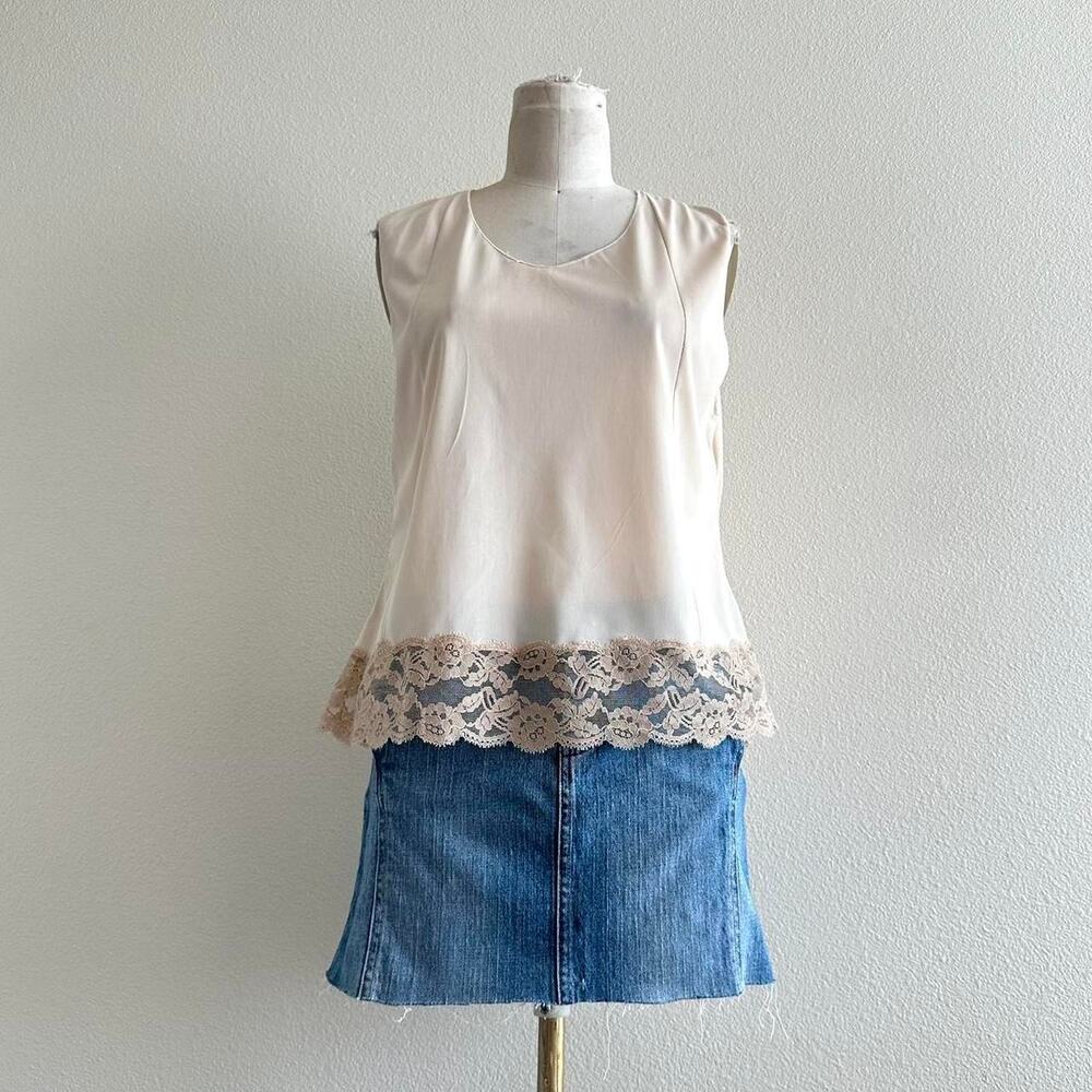 handmade dainty beige nylon sheer lace trim tank